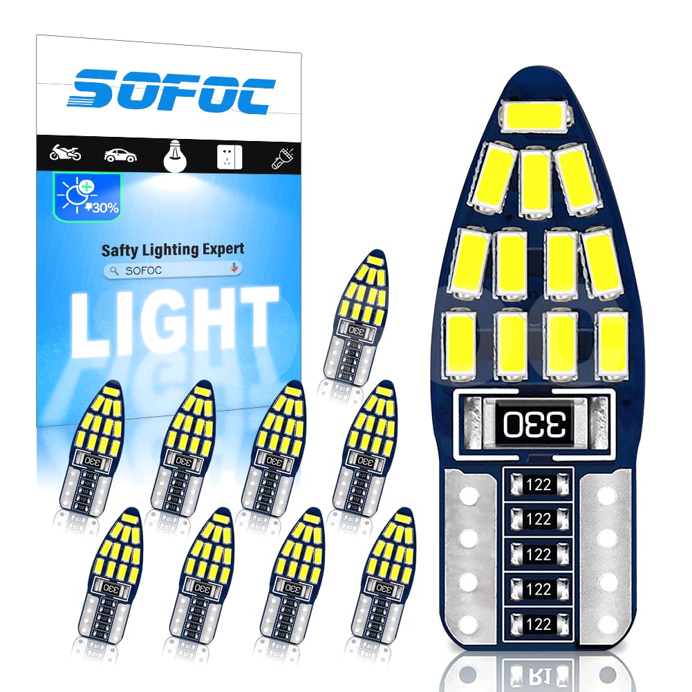 SOFOC T10 12V 100LM Biały W5W 194 Klin Boczny/Kierunkowskaz/Tablica 10Pcs
