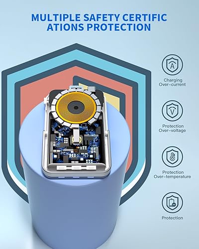 Miniatura 5 de Cargador portátil magnético, banco de energía inalámbrico multipuerto de 10000 mAh, batería segura de 22.5 W, cargador portátil de soporte, cables
