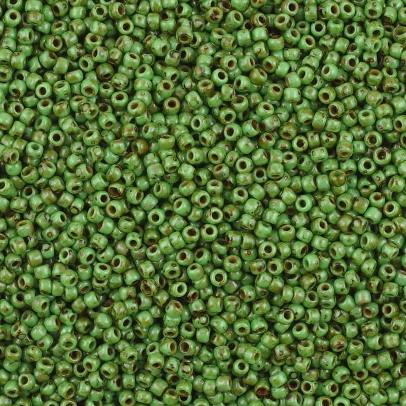 10 g TOHO Round Seed Beads Rocailles, Size 11/0, Hybrid Opaque Mint Green Picasso (# Y321), Japan, Glass — image 1