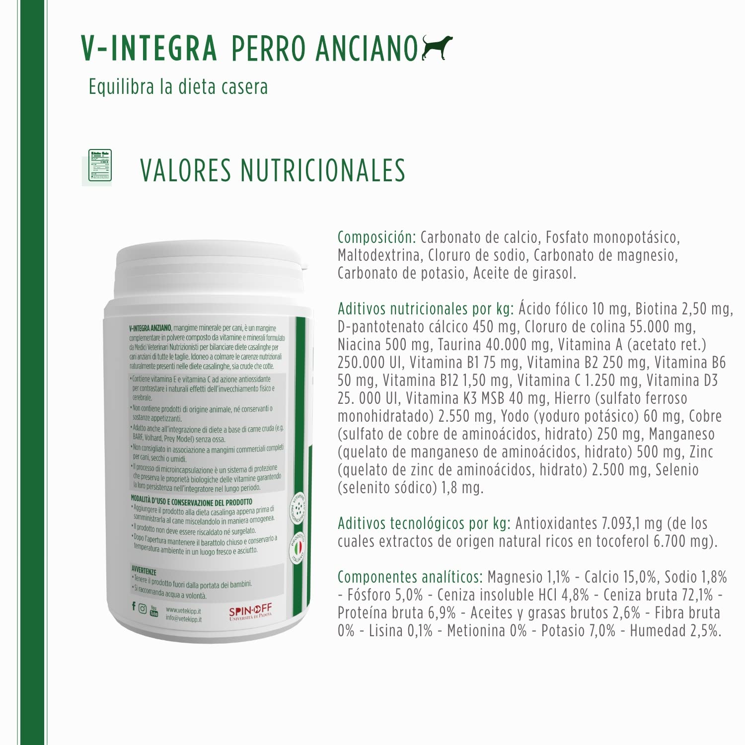 V INTEGRA Perro Anciano 200g, Suplemento Completo Rico en Vitaminas y Minerales para Equilibrar Dieta Casera y Barf, V Integra Vitaminas para Perros, Suplementos para Perros Made in Italy