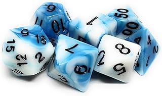 7 Piece Dice Set, RPG, D4, D6, D8, D10, D%, D12, D20 - Sky
