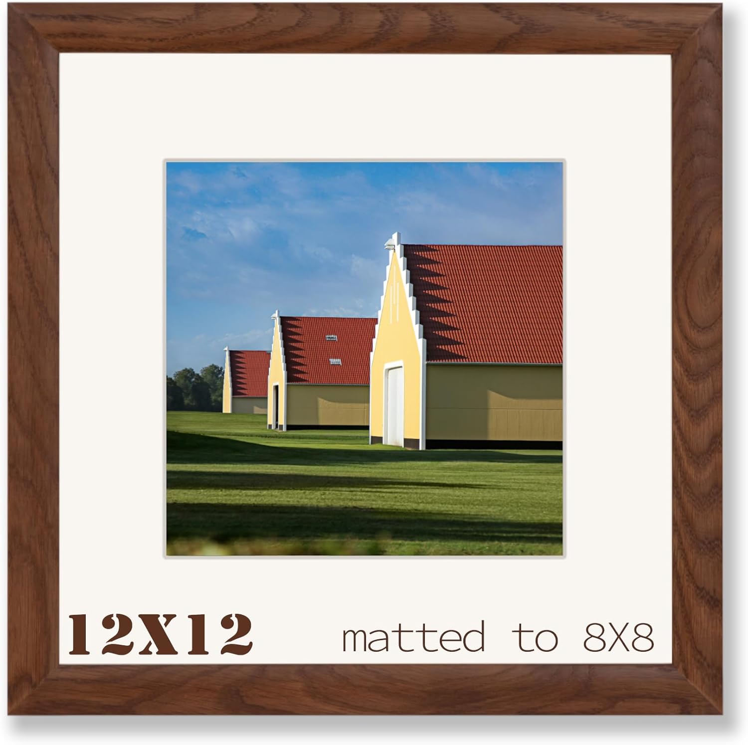12x12 Picture Frame, Classic Natural Oak Wood Picture Frame, 12x12 Frame Matted to 8x8, Solid Wooden Square Frames for Wall & Tabletop Display, Walnut Color