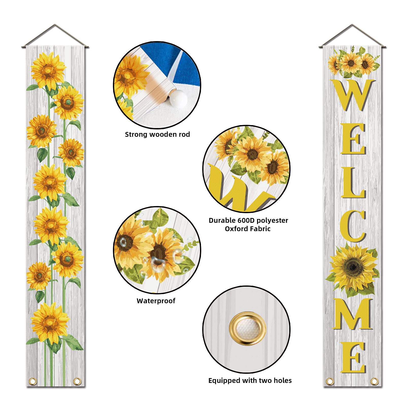 SUPERDANT 3 Stück Sonnenblume Willkommensbanner Türbehang Flagge Couplet Dekor Zeichen Set Tür Union Hängende Flagge Für Haus Haustür Veranda Schulgarten Partybedarf Klassenzimmer Schule Dekor