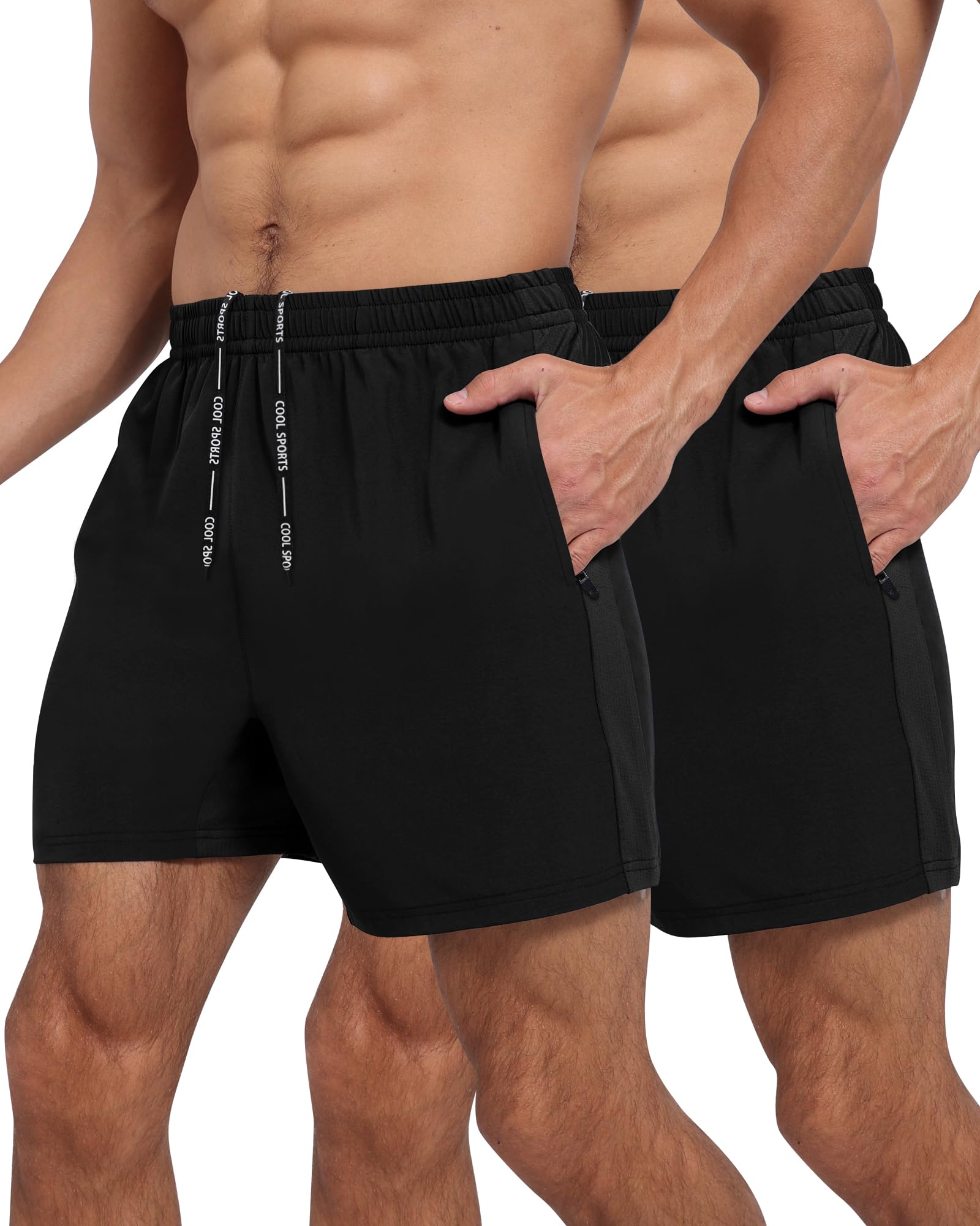 LalaHooK 2 Pack Gym Shorts Men - 5'' Quick Dry Athletic Workout Running Shorts for Casual Basketball with Zipper Pockets