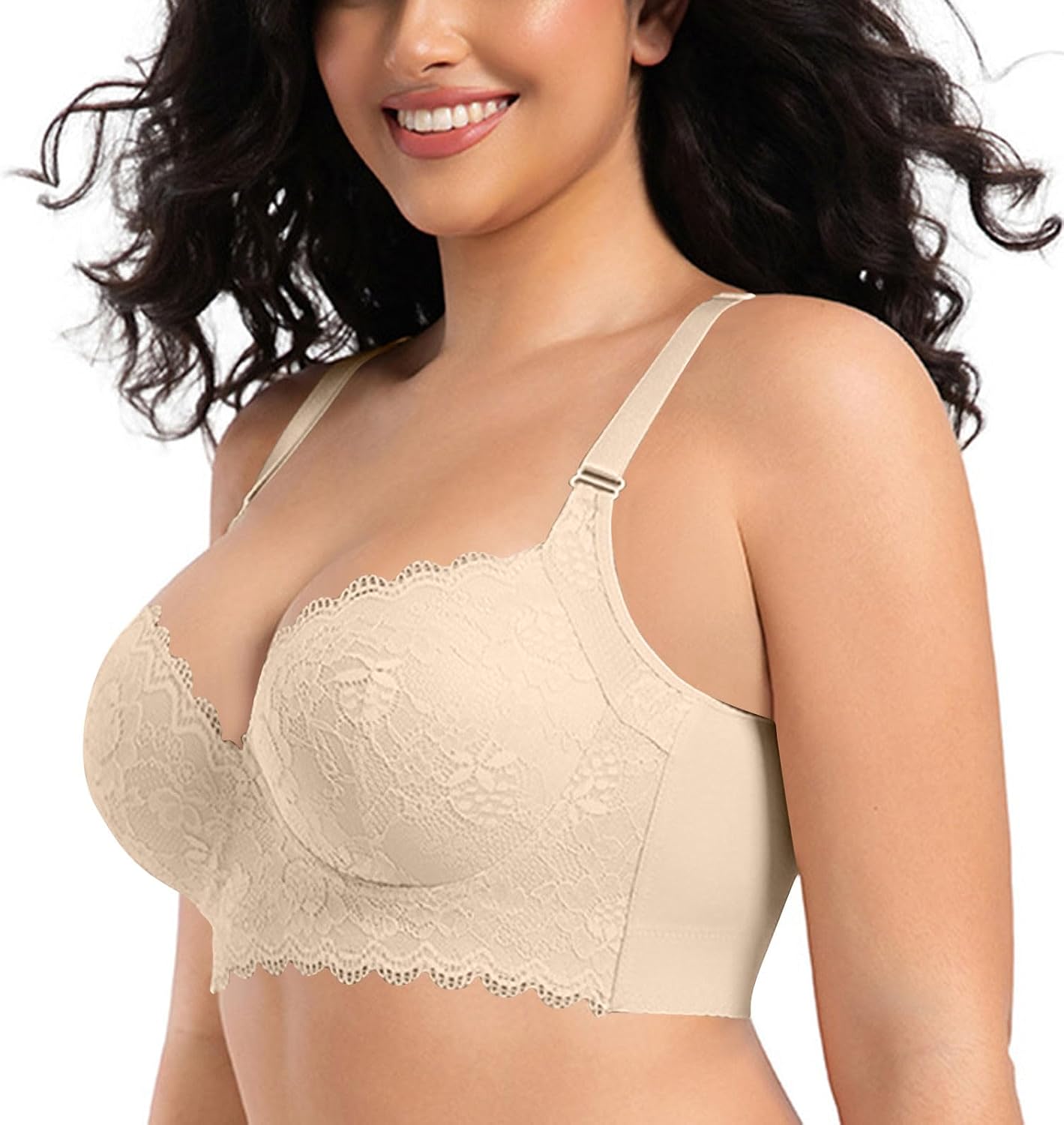 Lace Bralette for Women Plus Size Sexy Wireless Full Coverage Lingerie Comfort Support Seamless Tshirt Everyday Bra