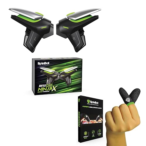 SpinBot BattleMods NinjaX Combo | Mobile Gaming Triggers + Finger Sleeves | for BGMI/Free Fire Max/COD Mobile- (Black)