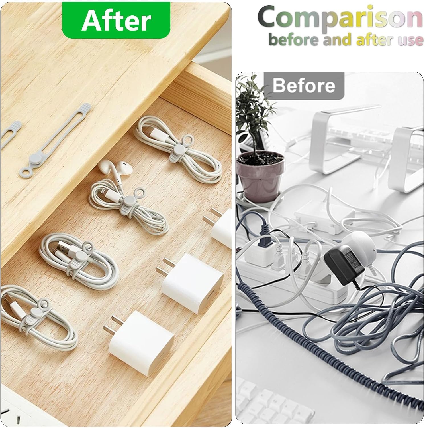 Data Cable Organizer, Elastic Reusable Silicone Cable Straps Cord Organizer for Bundling and Fastening Earphone, Phone Charger (6PCS)