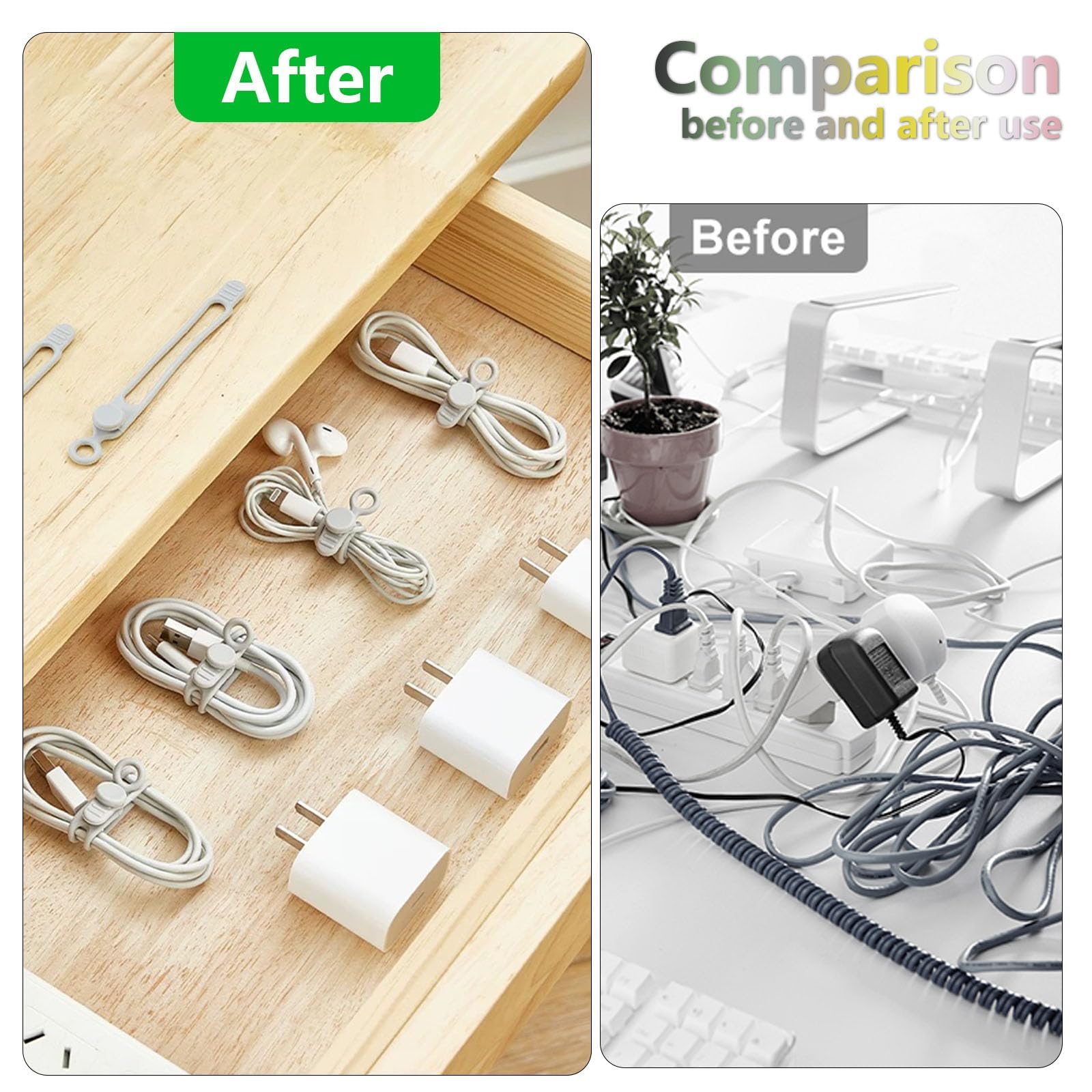 Organizer per cavi dati, fascette in silicone elastiche e riutilizzabili per raggruppare e fissare auricolari e caricabatterie del telefono (6PCS)