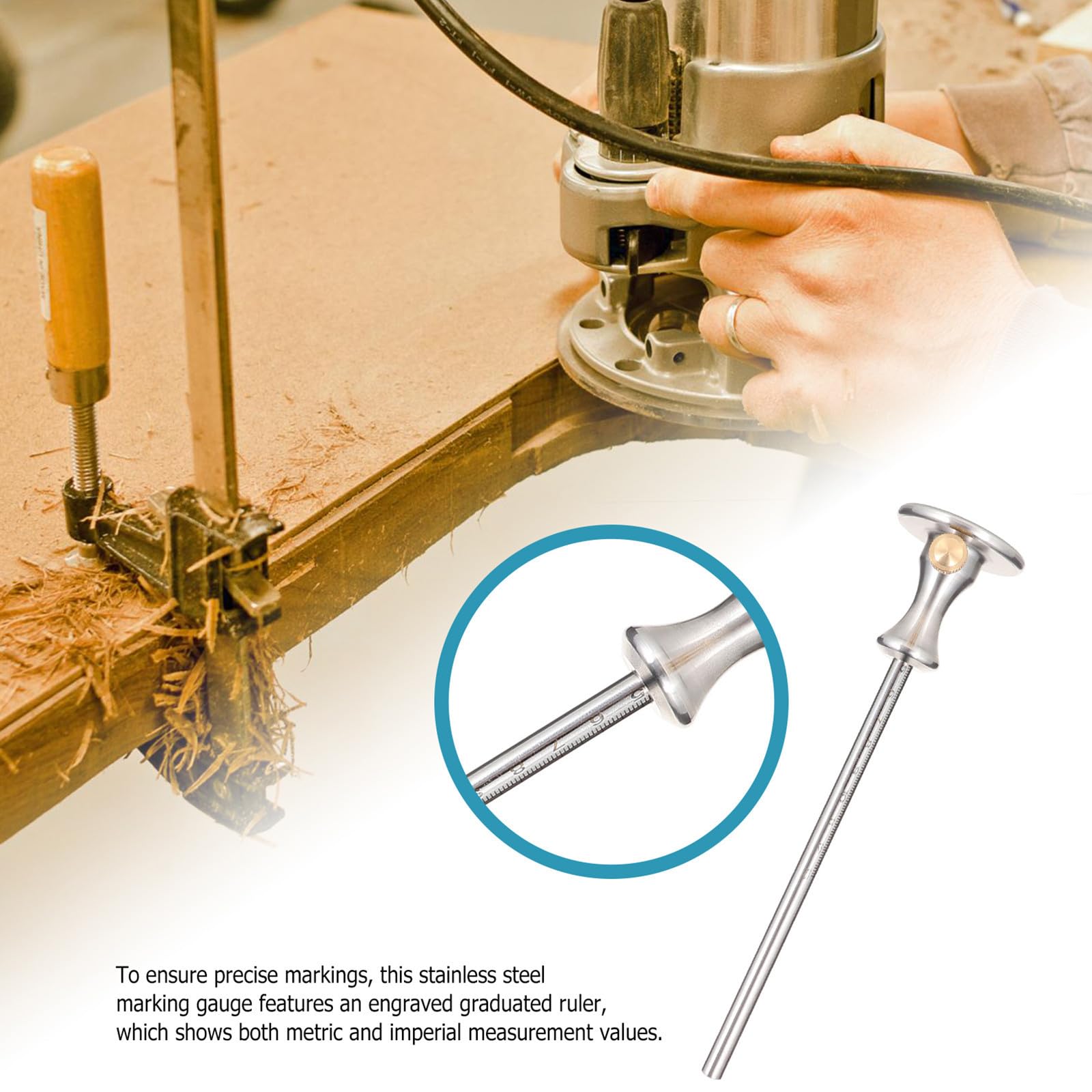 Ciieeo Herramienta de Trazado para Carpintería Rueda de Acero Inoxidable y Aleación de Aluminio, Marcador Preciso Regla Graduada y Diseño Antirrodadura para Madera