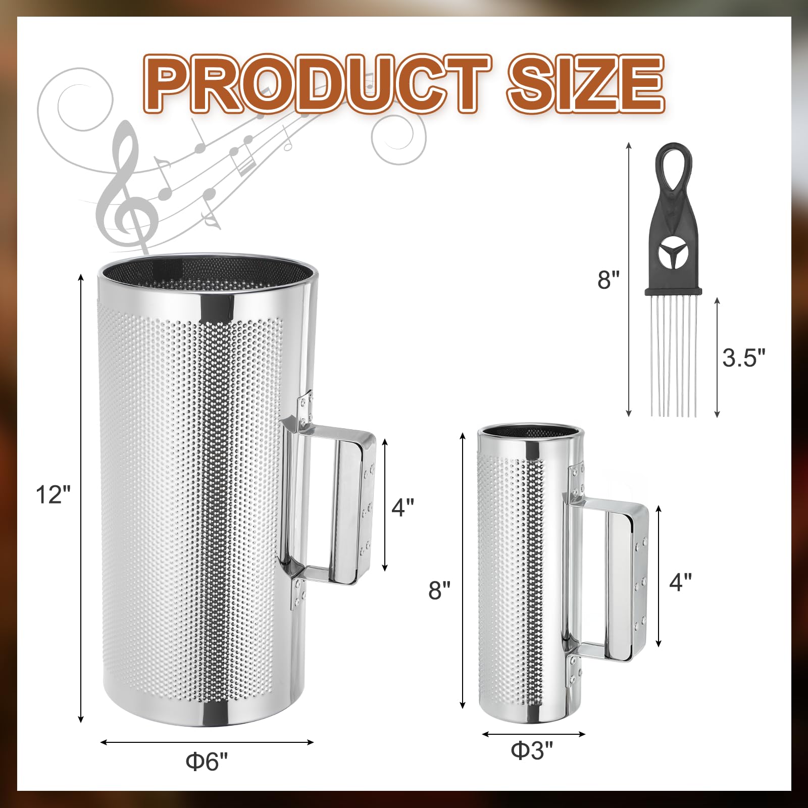 QUARKZMAN Guiro En Acier Inoxydable 3" x 8" 6" x 12" Guiro Métallique