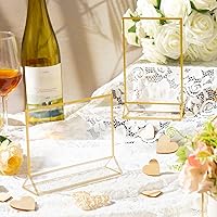 Vista 6 de 12 marcos dorados de acrílico transparente, soporte de exhibición de menú de doble cara con bordes dorados, soporte de número de mesa de 0.079