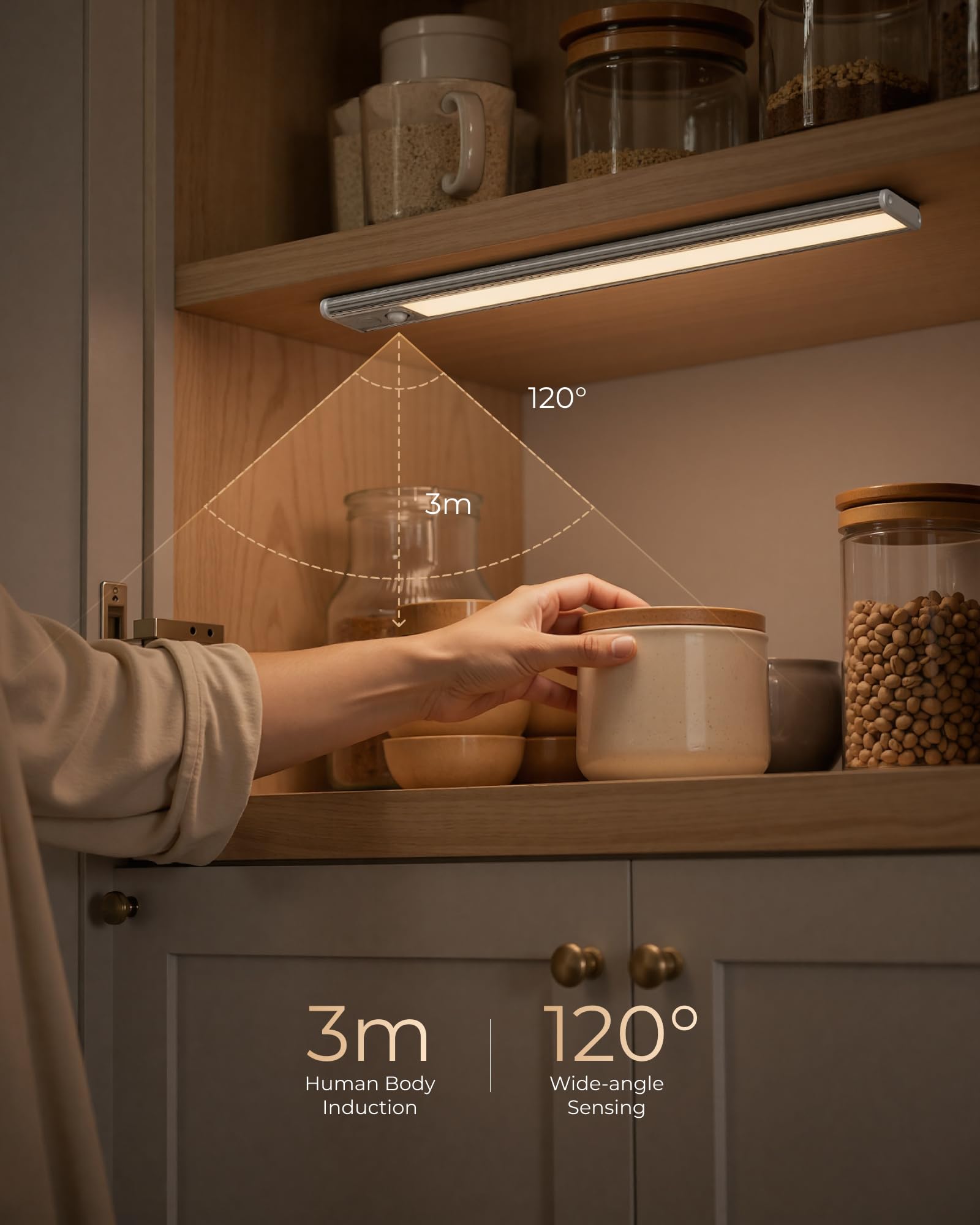 LROLTEF Schrankbeleuchtung Led mit Bewegungsmelder 40cm Silber