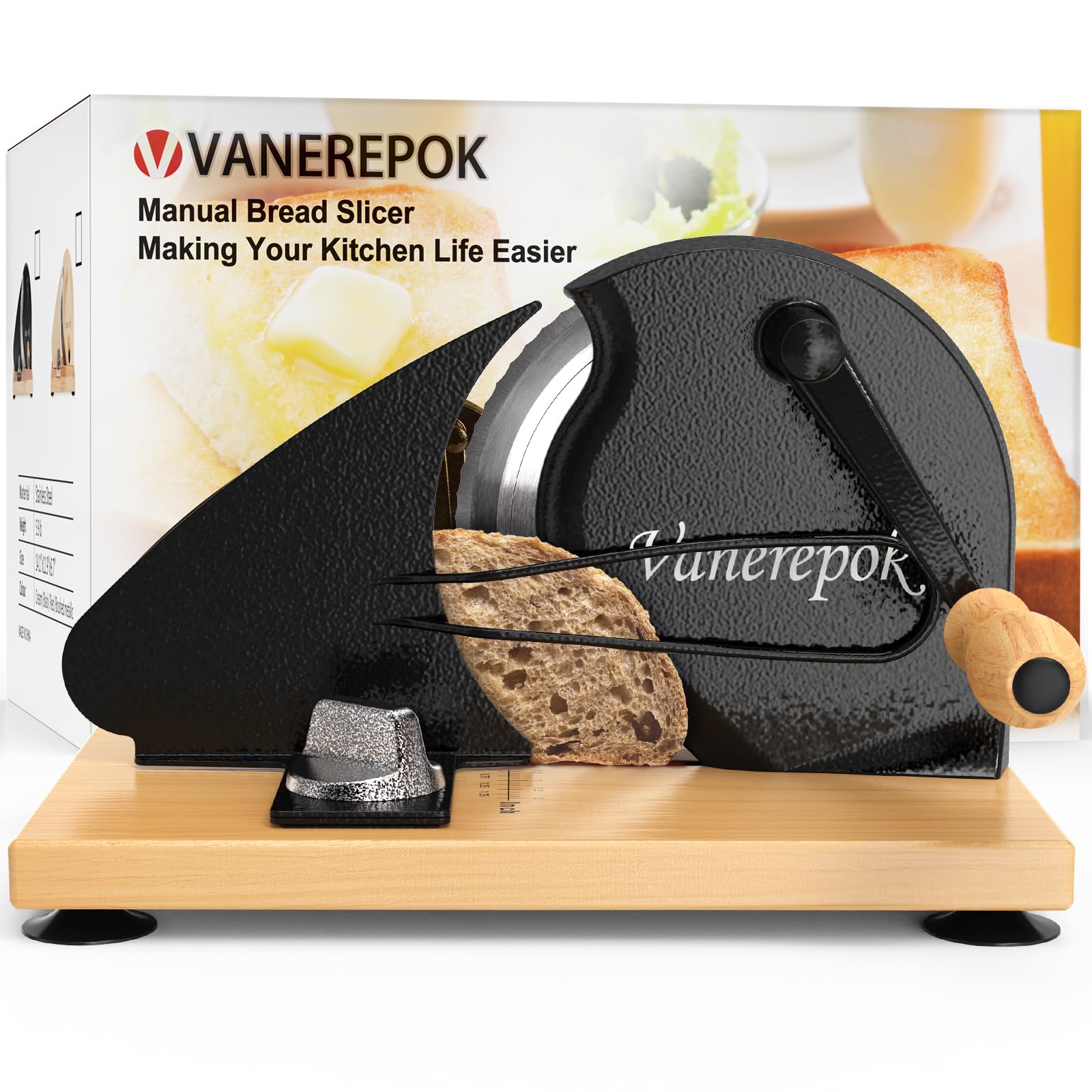 vanerepok Manual Bread Slicer Adjustable Thickness for Homemade Sourdough