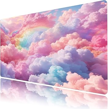 LB Cute Cloud Mouse Pad Modern Aesthetic Pastel Cloud Large Mouse Pad for Desk Pink Extended Simple Gaming Computer Desk Pad for Office and Home Non-Slip Rubber Base Mouse Mat 15.75L X 31.5W Inch