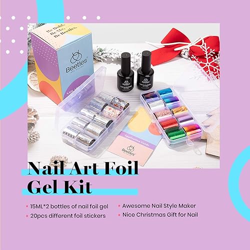 Miniatura 7 de Juego de 2 botellas de pegamento para uñas de Beetles, de 0.5 onzas líquidas, con 20 adhesivos de flores y mariposas, de lámina de metal, para