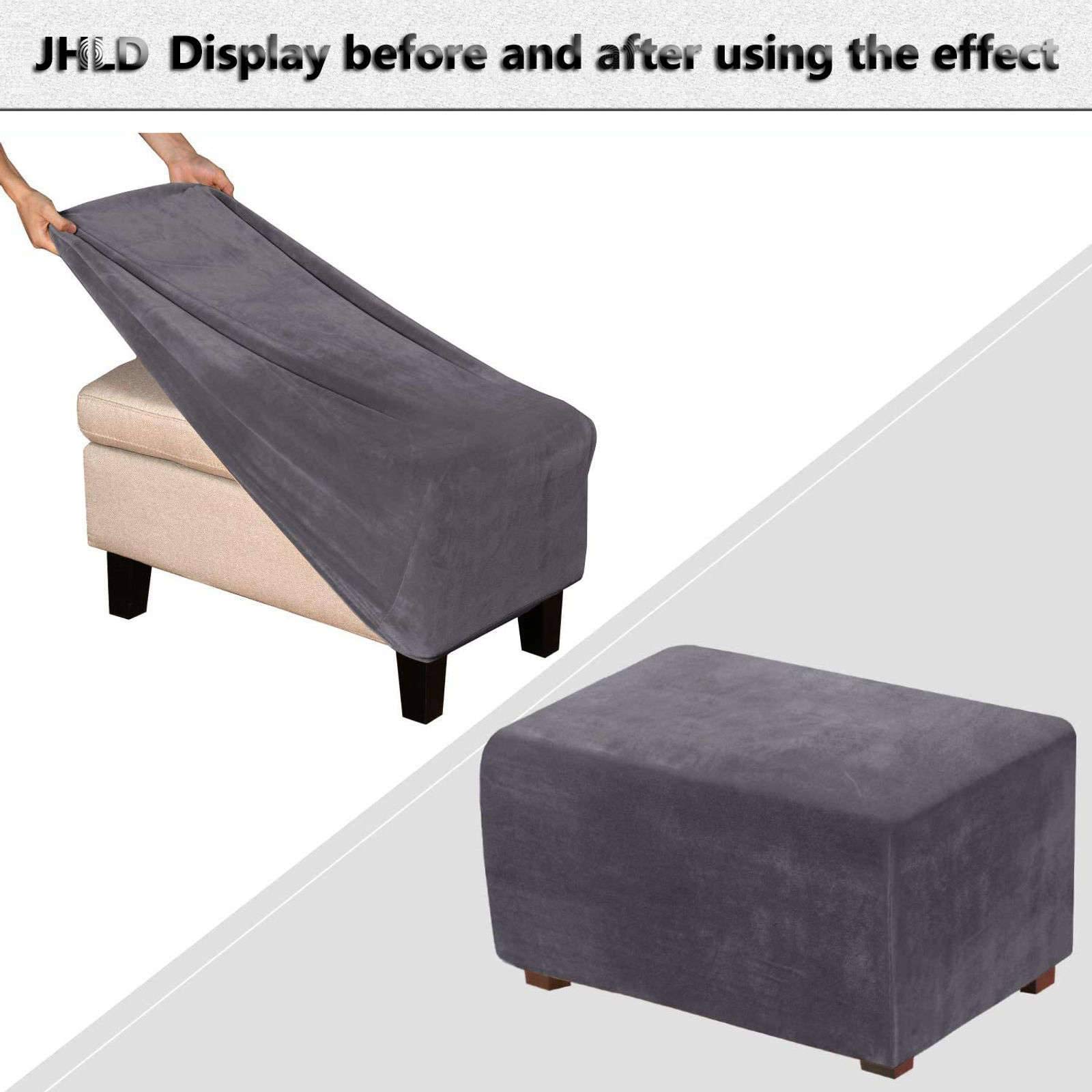 WJHDWYD Velluto Copri Pouf Rettangolare,Elasticizzato Copri Poggiapiedi Quadrato Pieghevole Morbido Copertura Dell'Ottomano Antiscivolo Lavabile Sofa Protettore Per Soggiorno(Blu-b,Grande