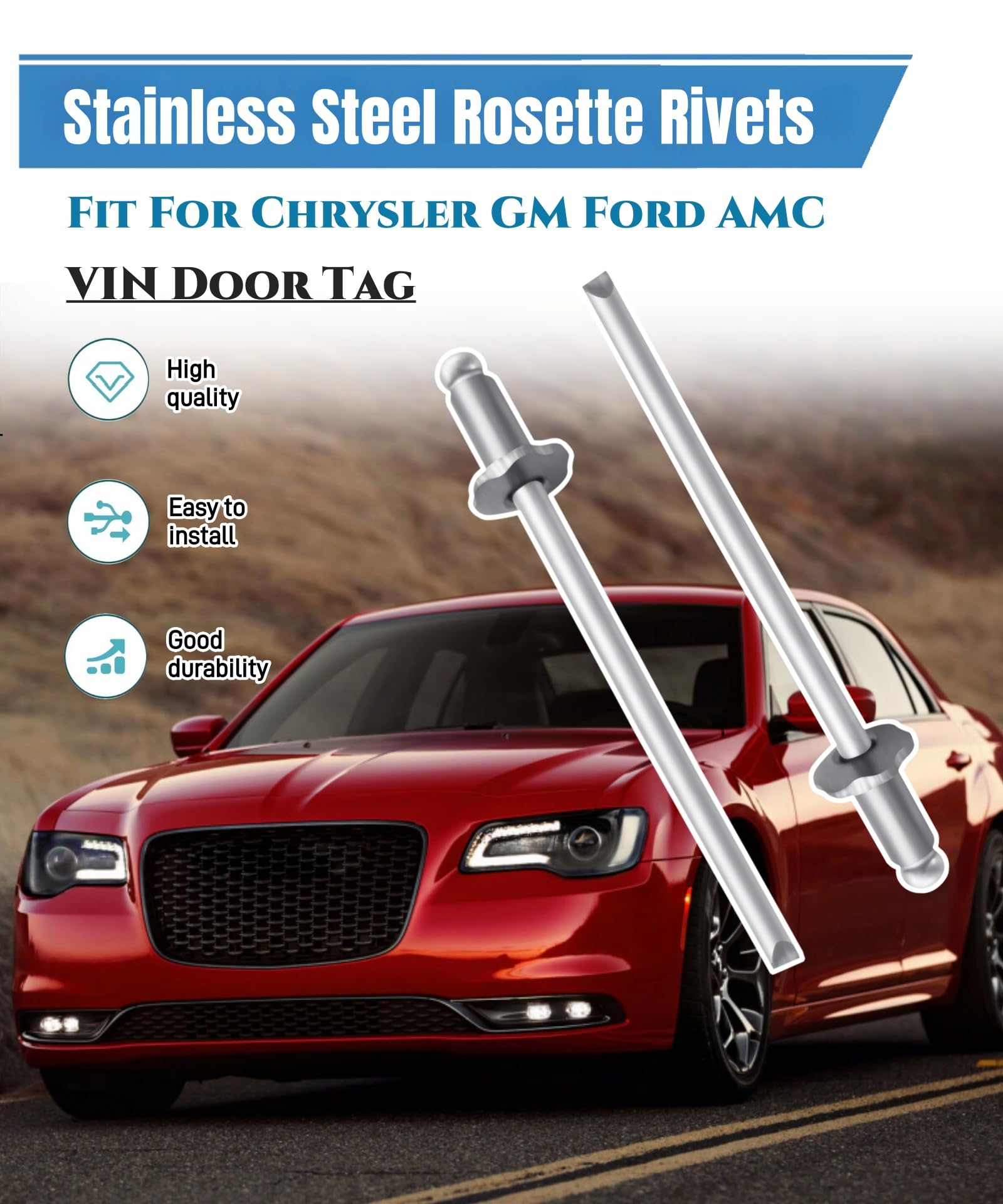 10 Pcs Silver Stainless Steel Rosette Rivets VIN Door Tags Replacement Part Fits For Chrysler GM Ford AMC Cars