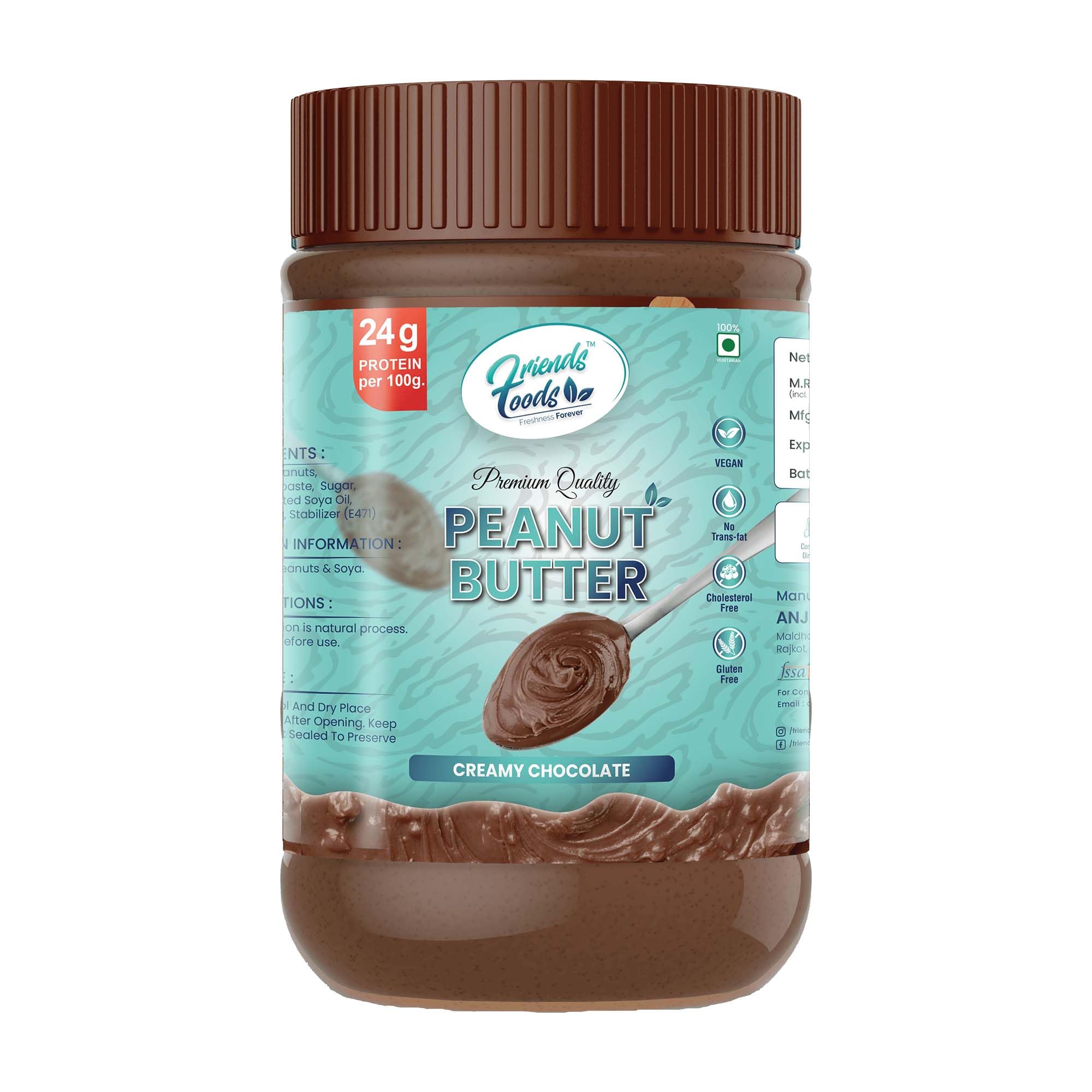 Natural Peanut Butter | Smooth | 24g Protein | Gluten & Cholesterol Free, Vegan Peanut Butter, Nut Butter, High in Protein Spread, 100% Pure Roasted Peanuts Butter (1 Kg, Chocolate Crunch)