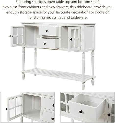 Miniatura 3 de P PURLOVE Mesa de buffet, mesa de consola rústica, con dos cajones de almacenamiento, dos armarios y estante inferior para sala de estar y entrada