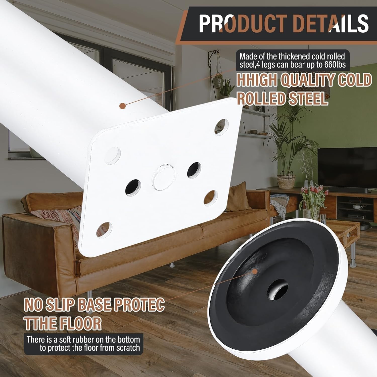 Piedini Regolabili Per Mobili - Gambe In Metallo Con Gommini Antiscivolo, Altezza 18-30cm - Foto 9