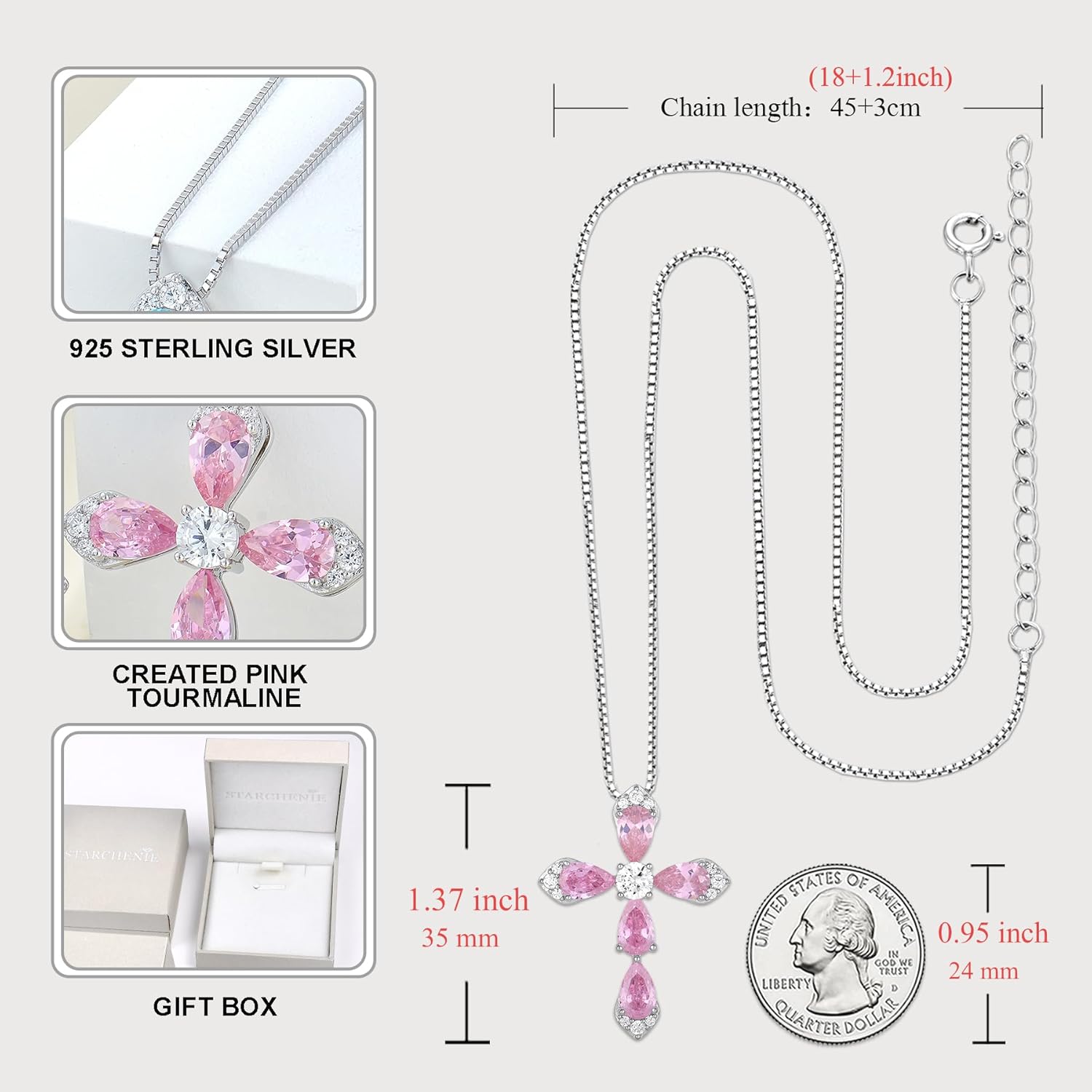 STARCHENIE Sterling Silver Cross Necklace for Women Crucifix Pendant with Birthstone Dainty Religious Jewelry Gift for Her, 18 Inch Chain - Image 6