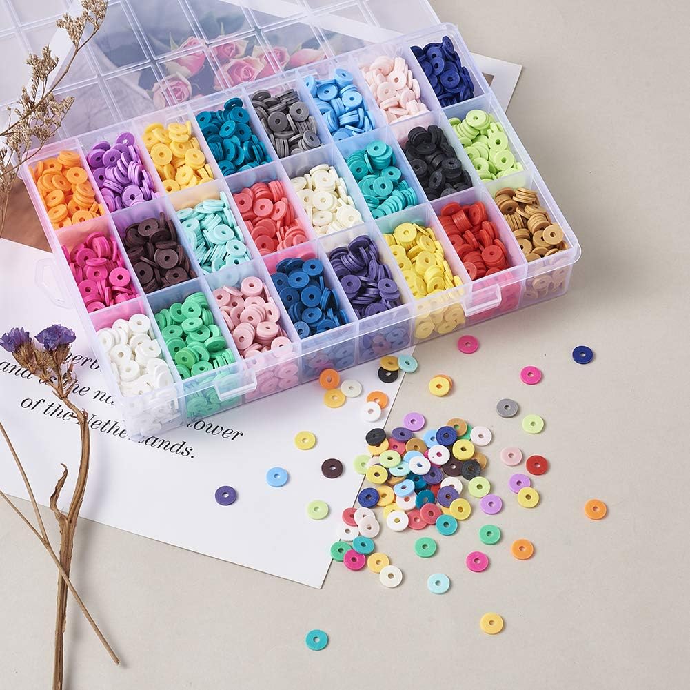 4080pcs/box Flat Round Polymer Clay Spacer Beads 8mm Handmade Rondelle Disc Slice Heishi Loose Beads 24 Colors for DIY Jewelry Earring Bracelet Necklace Craft Making