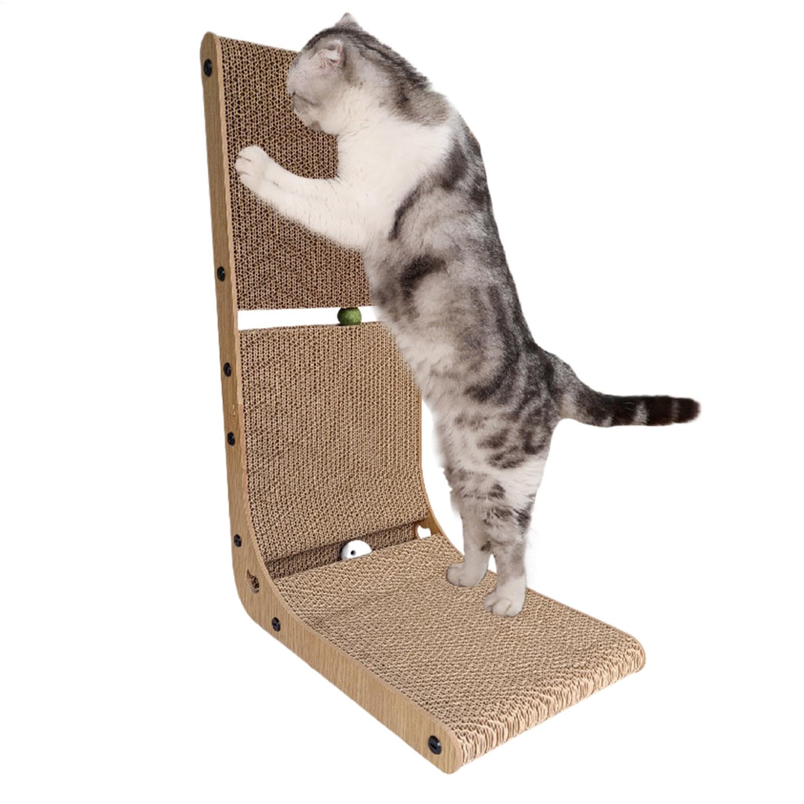 Carton à gratter pour chat avec boules de jouet d'herbe à chat