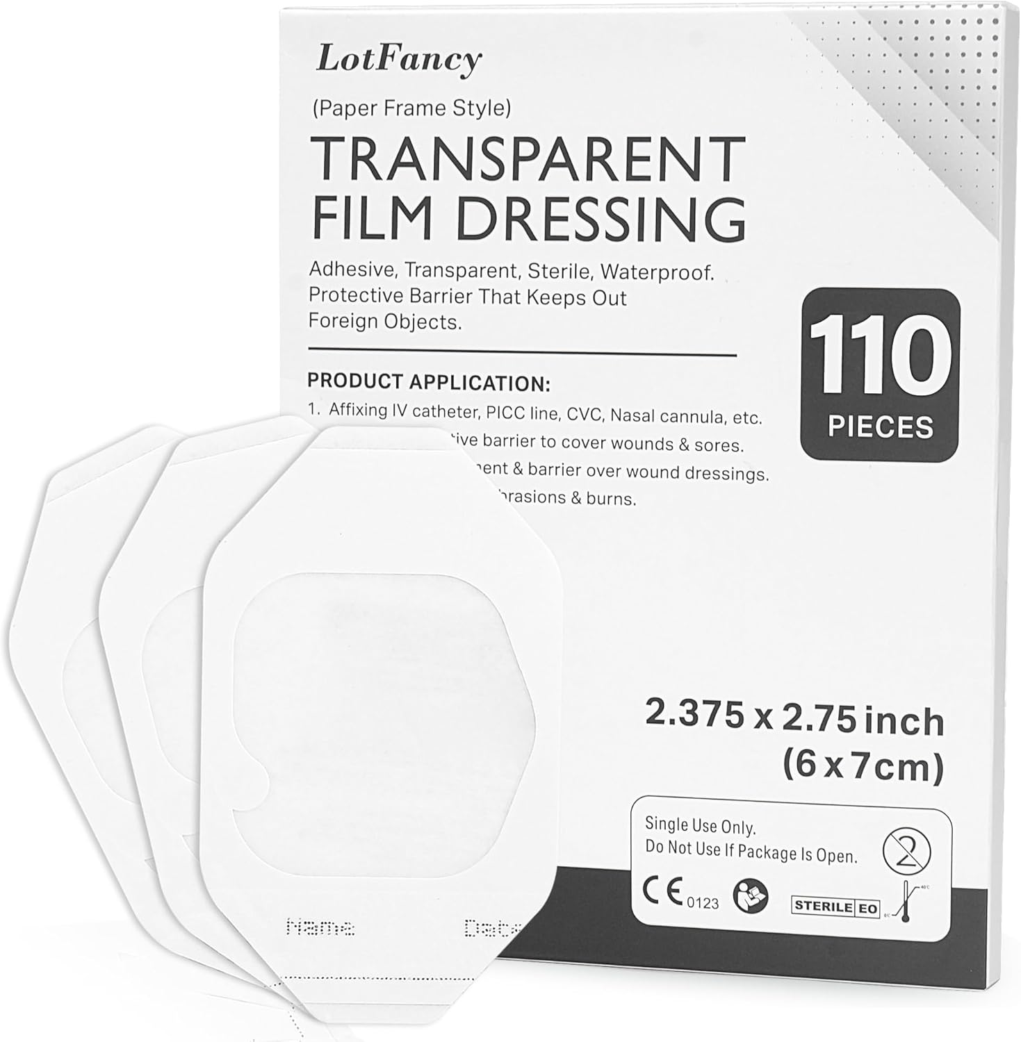 LotFancy Transparent Film Dressing, 2.37″ x 2.75″, 110PCS, FSA HSA Eligible, Waterproof Wound Cover Bandage, Adhesive Tape Pads for Tattoo Aftercare, IV Catheters, Post-Surgical, Medical Appliance