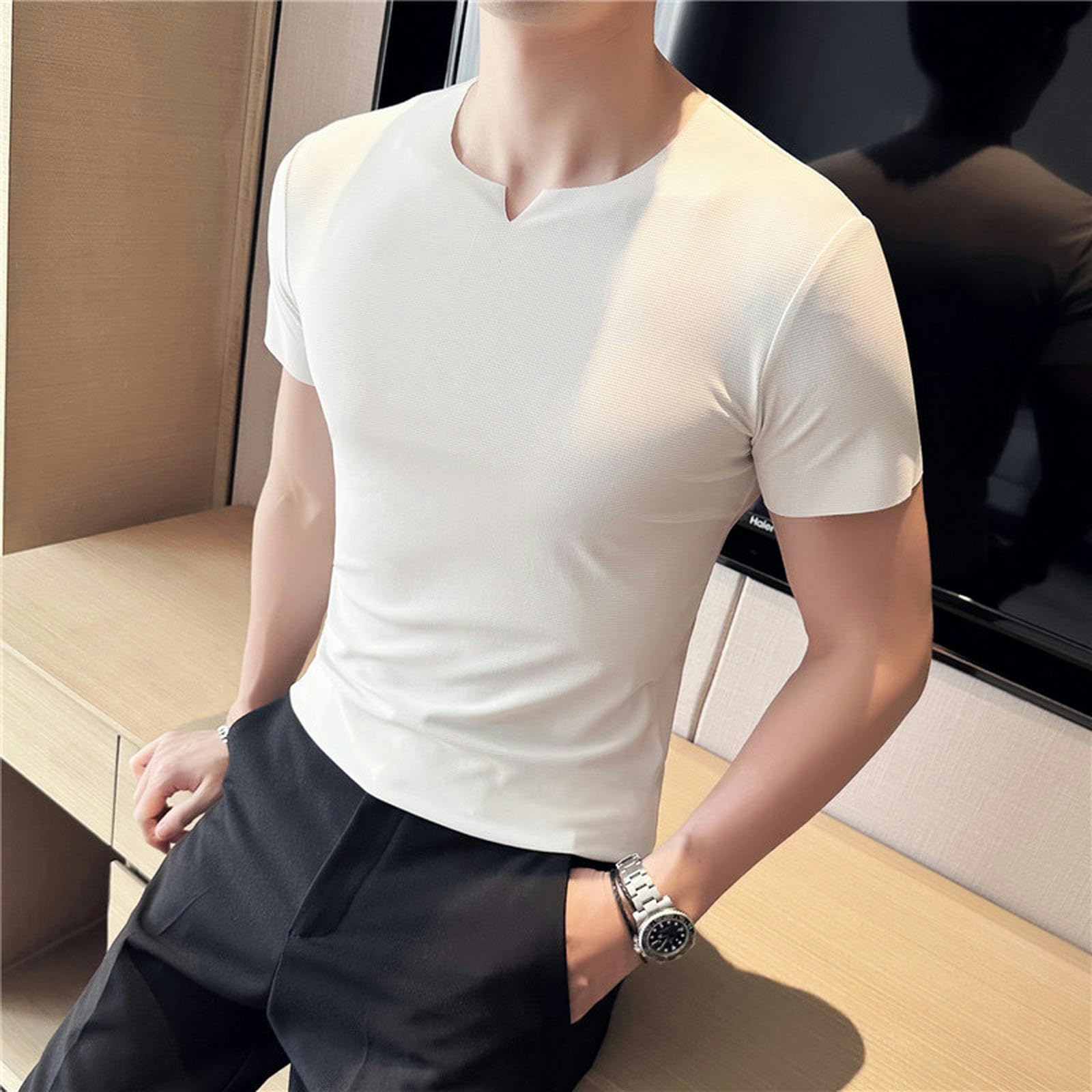 TEidea Koszulki męskie T-shirty męskie duży rozmiar S-4Xl cienki T-shirt z krótkim rękawem, smukły i wszechstronny modny t-shirt na co dzień