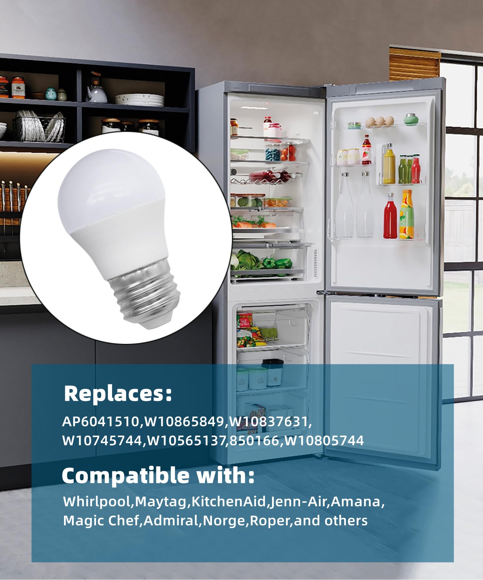 Frigidaire Refrigerator Light Bulb Earthtec W10565137 W11043014 Replacement  For Whirlpool Frigidaire Maytag Jenn-Air Amana Freezer Refrigerator LED  Light Bulb W11125625 W11216993 W10820003 4396822 W10865849 W10837631  W10745744 (1 Pcs Frigidaire Freezer ..., image size:1600x1920