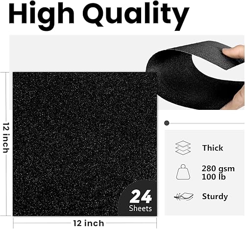 Miniatura 2 de Cartulina negra con purpurina de doble cara de 12 x 12 pulgadas, 24 hojas de 10.58 ozm110 libras, papel de cartulina negra para Cricut,