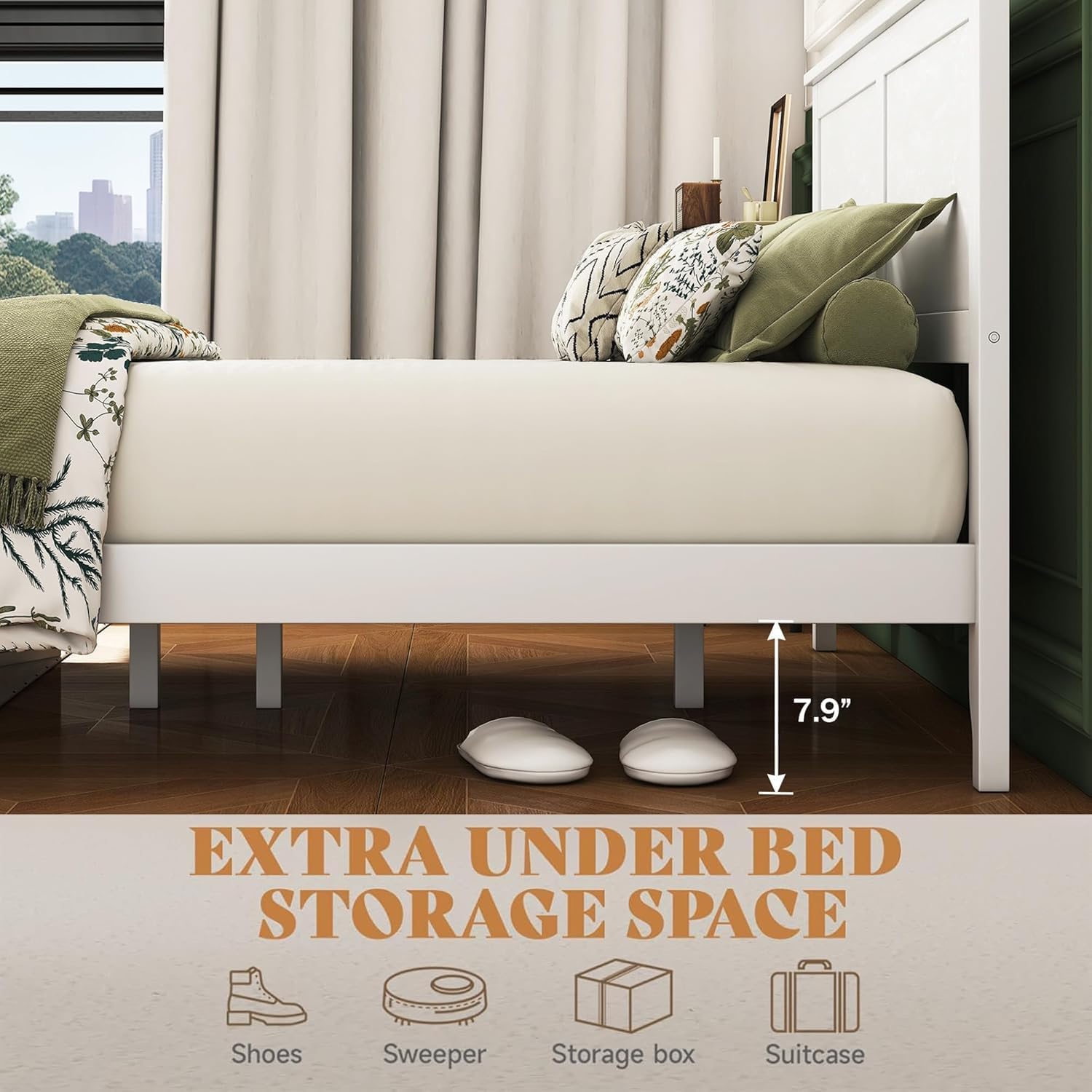 Harper & Bright Designs King Size Platform Bed with Headboard and Footboard, Modern Solid Wood Bed Frame with Slats Support (White)