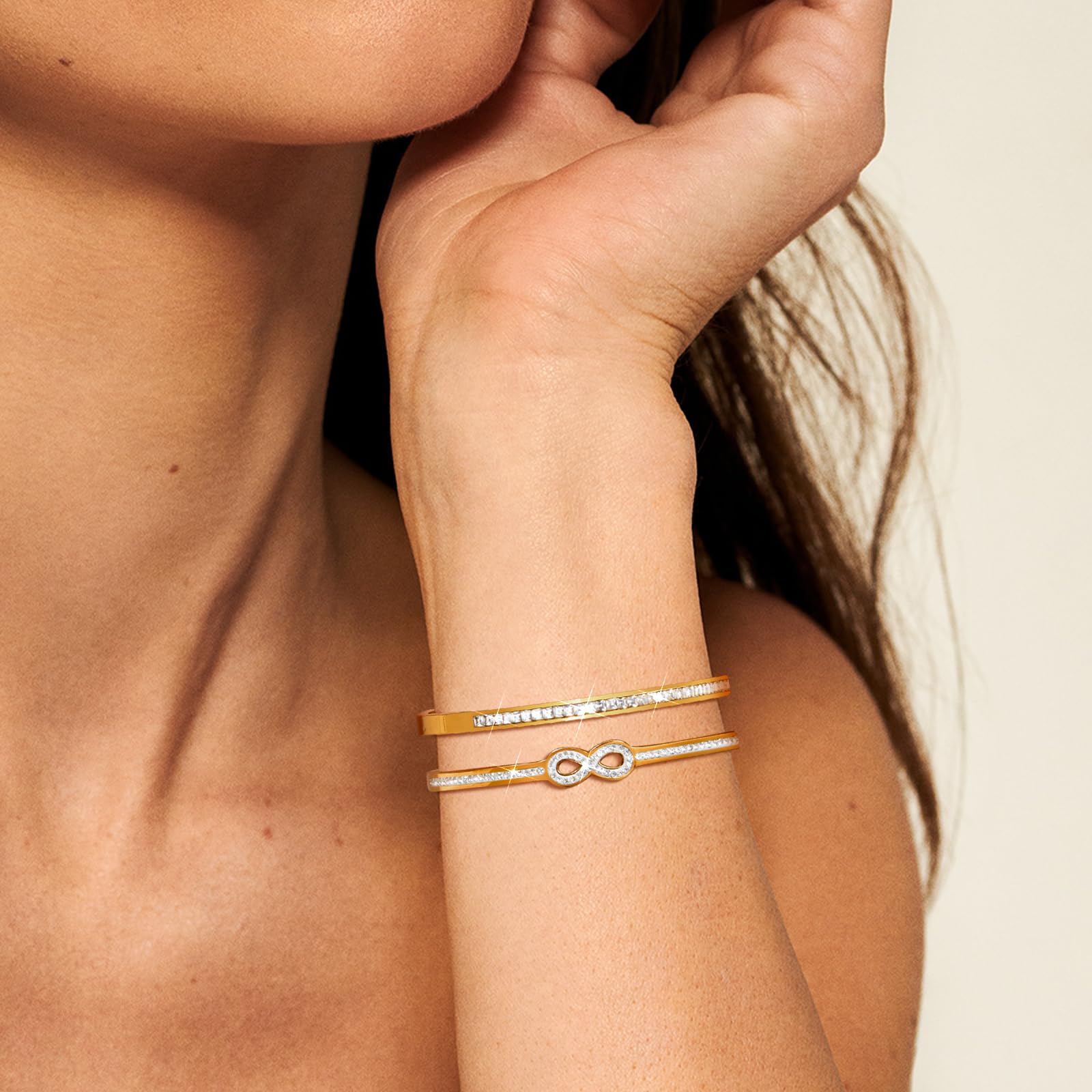 2 PCS Pulseras Mujer Plata Oro, Pulseras Apilables Mujeres, Brazaletes para Mujeres Joyería Mujer, Regalos para Esposa Hija Madre y Amigas Navidad Aniversario Cumpleaños San Valentín Día de la Madre — view 3