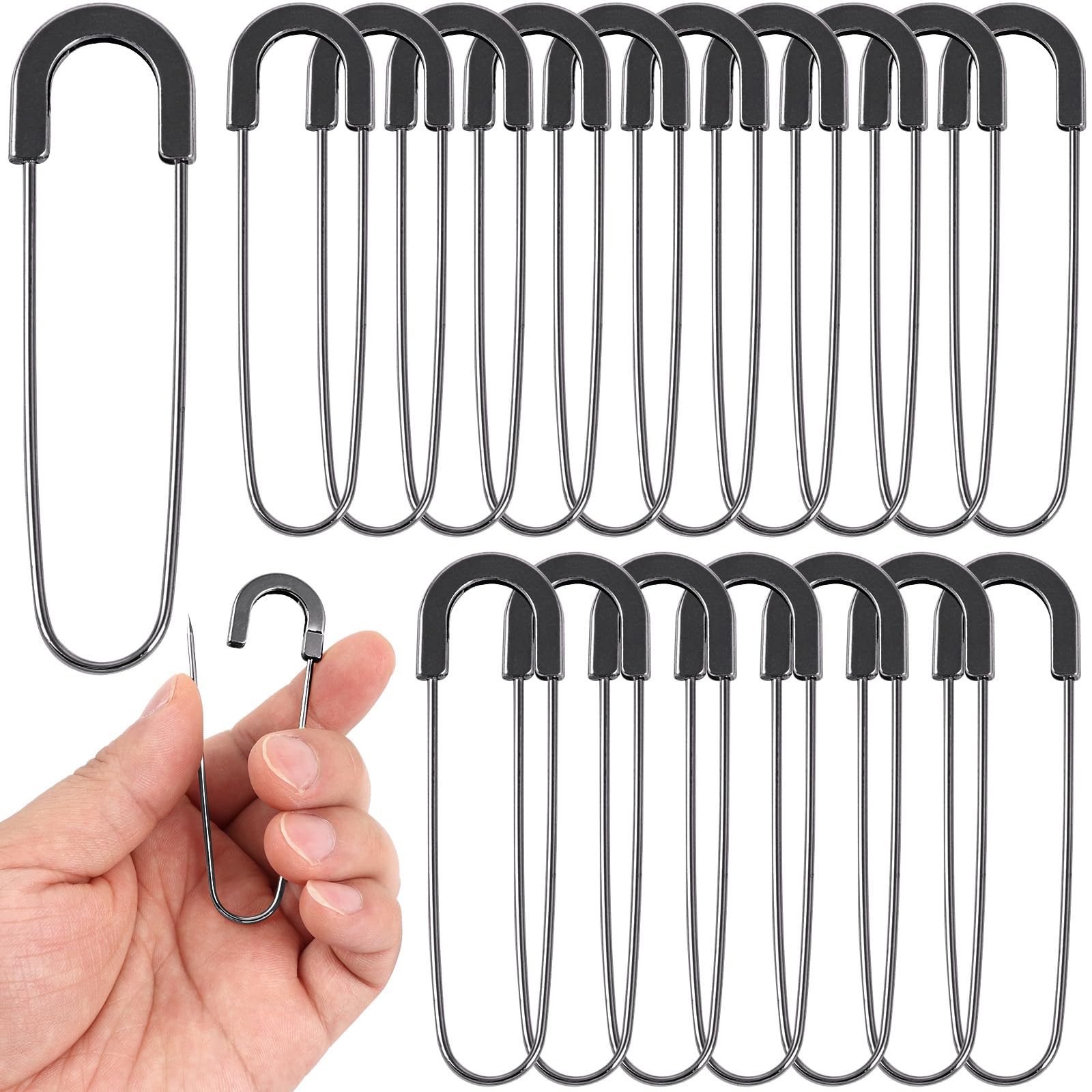 Photo 1 of Large Safety Pins 3 Inch for Jewelry Making-Extra 20 PCS Heavy Duty No Coil Safety Pins -Giant Gunmetal Large Sewing Pin Brooches for Charms,Clothes,Jewelry,Shawls, Crochet