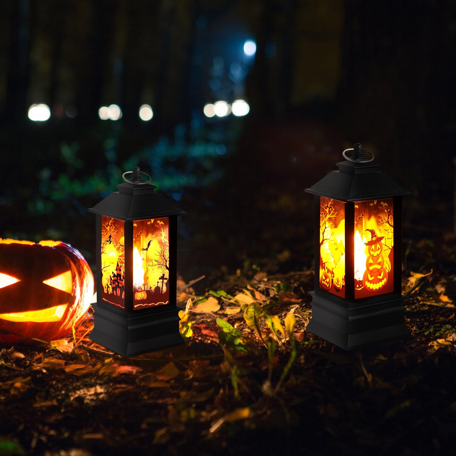 2x Halloween LED Kerzenlaterne - 20cm Kürbis Laterne Für Deko