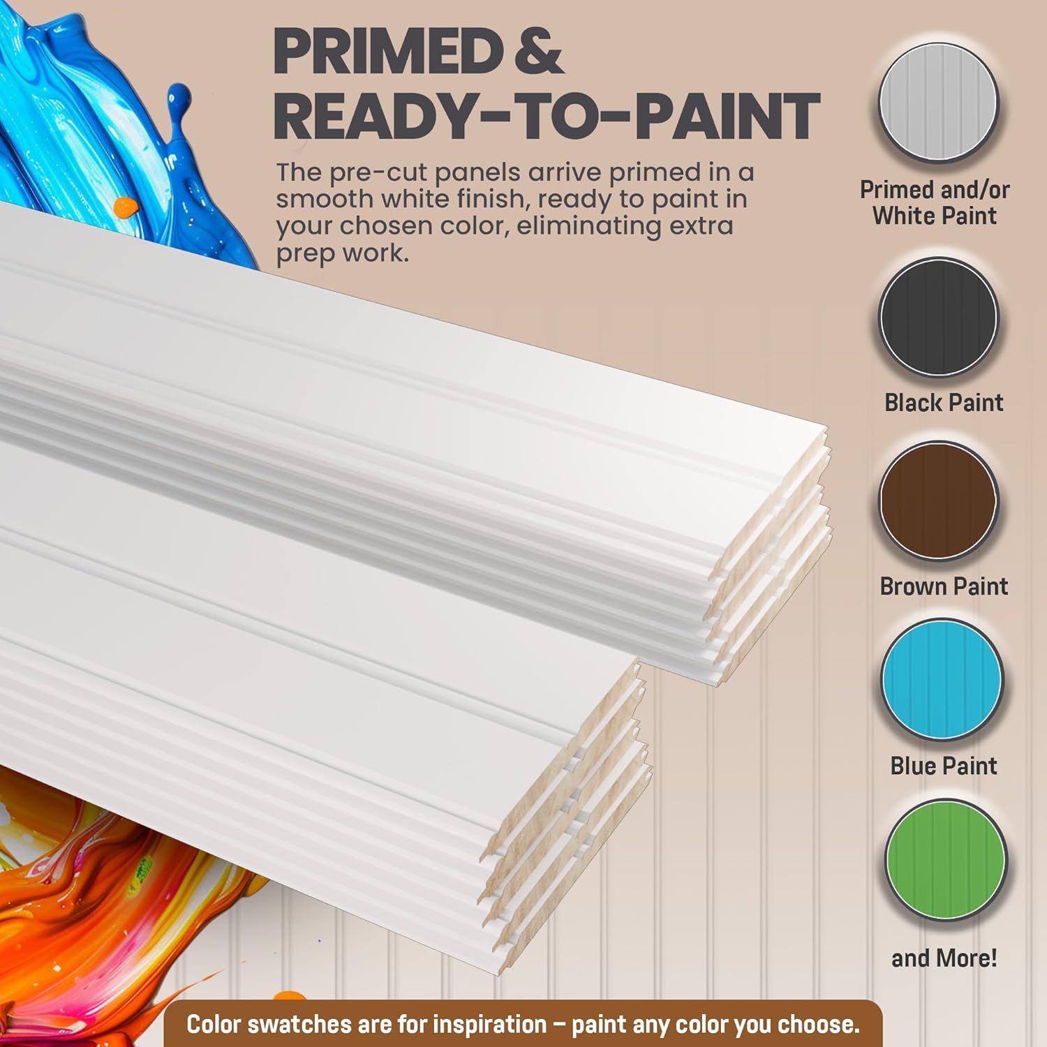 Interwood Real Wood Beadboard Wainscoting Panels - Primed Tongue and Groove Pine Solid Wood Wall Panels, 32” Tall, Knot-Free Interior Wall Paneling, Ready to Paint, 24 Planks (Covers 7 Lin. Ft.)