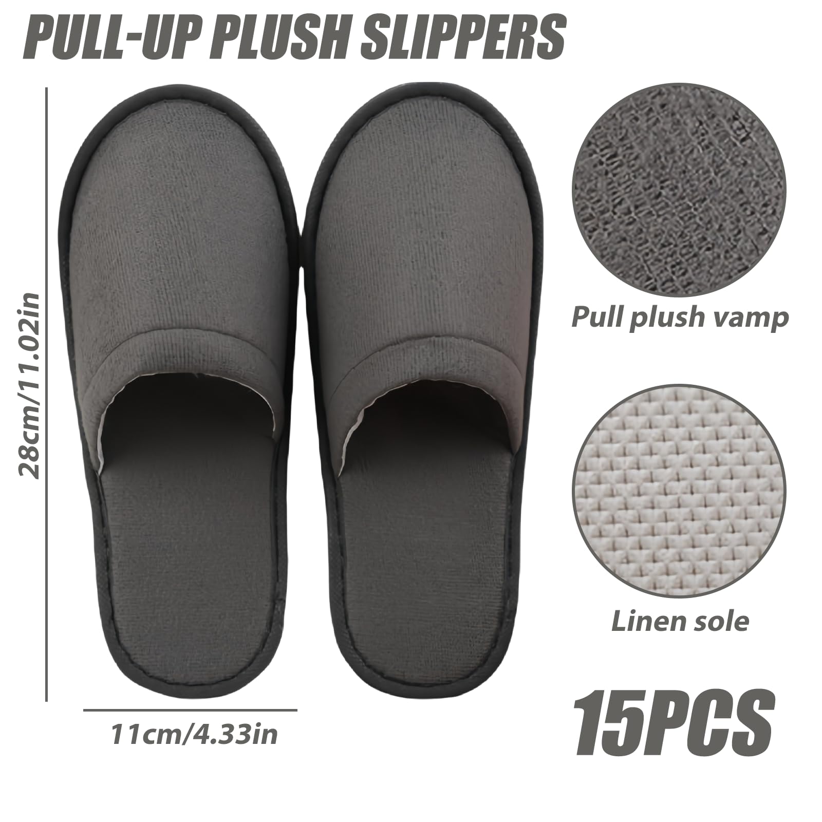 15 paia di pantofola antiscivolo per hotel, colore grigio: comode e traspiranti, set di pantofola unisex per ospiti, in spugna, 38/40 EU