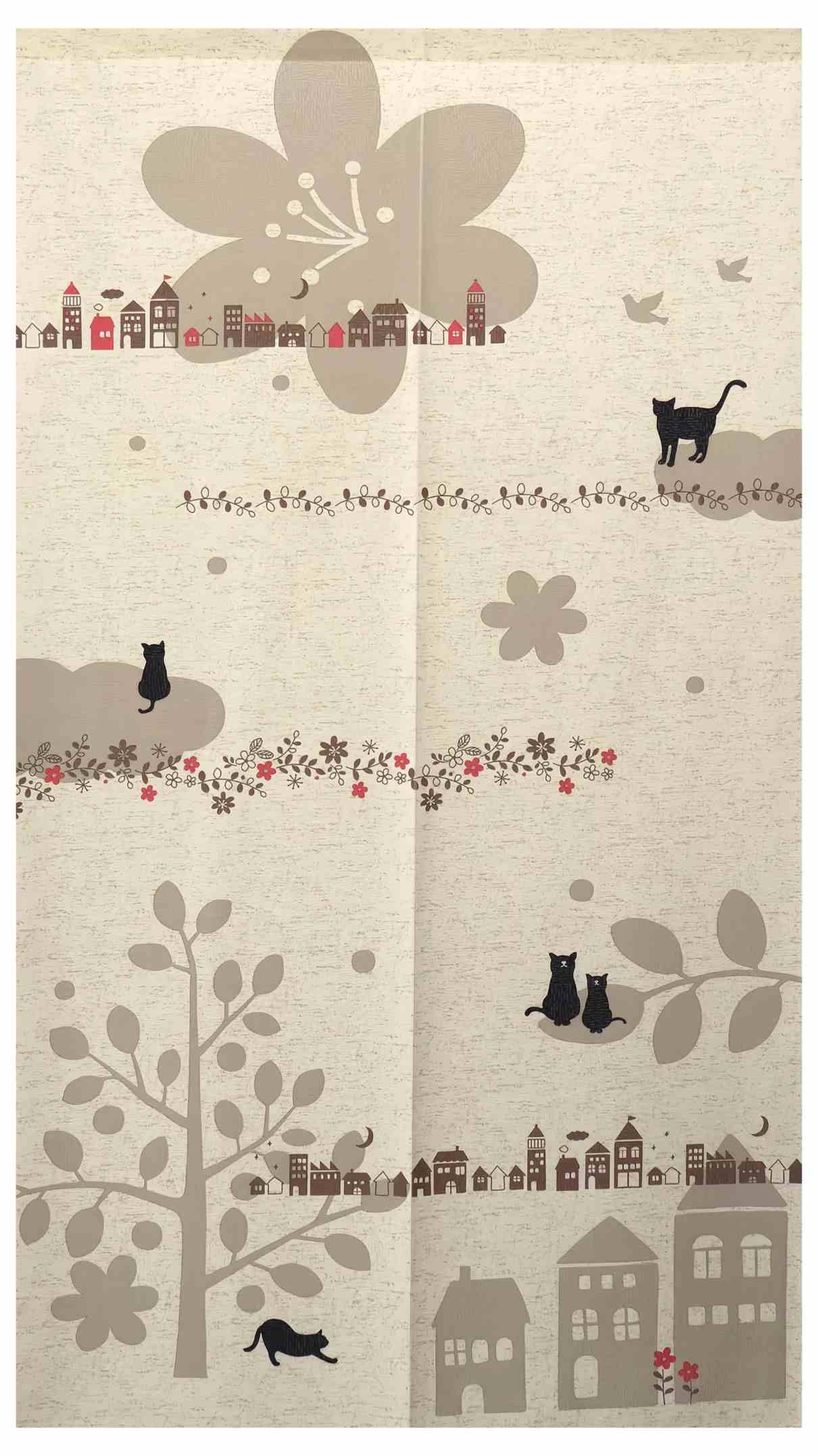 SAWABIYA Noren Cat Pattern Nordic Style Door Curtain Beige 33.5x59in Japan