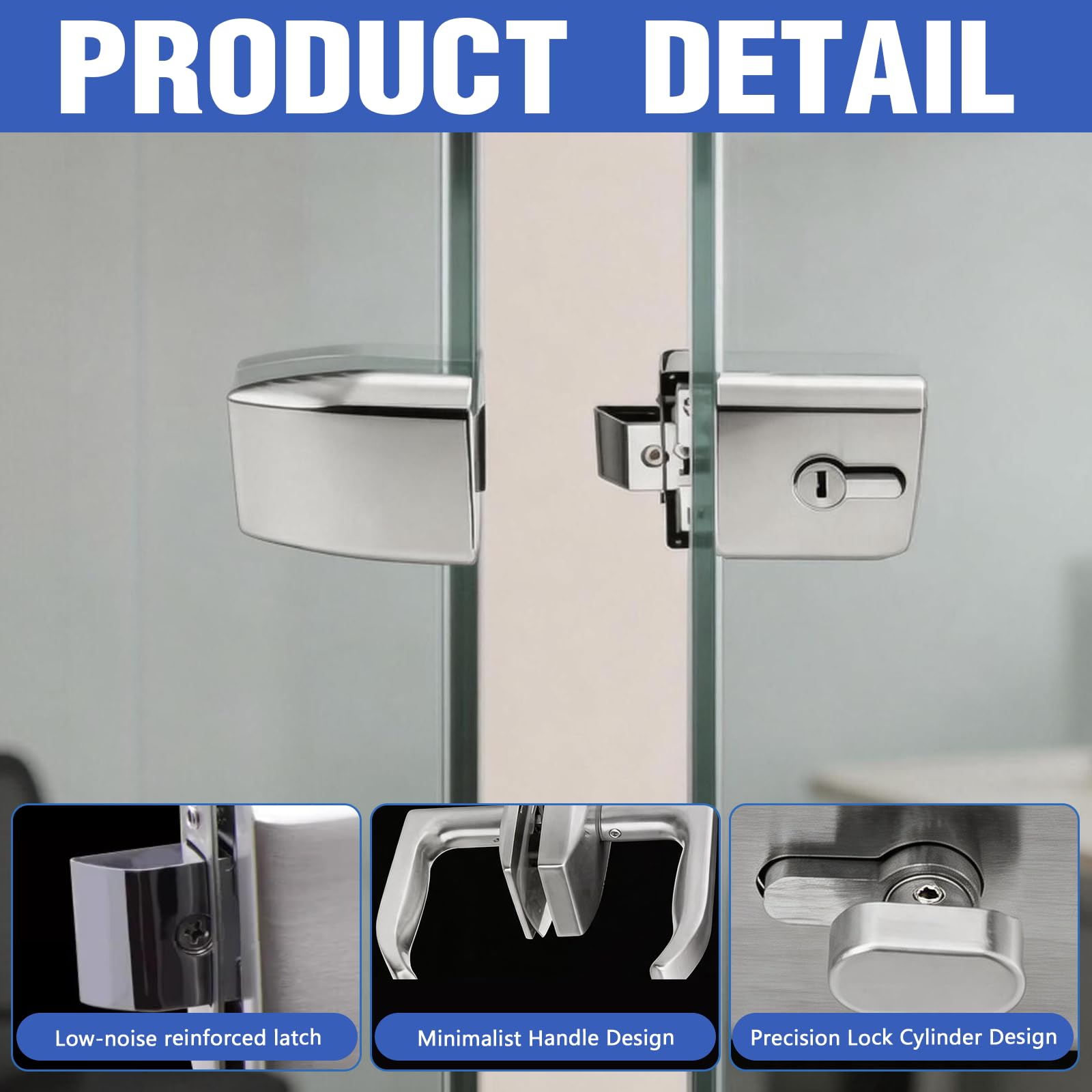 BRGD Poignée Unilatérale Serrure de Porte en Verre, Ensemble de Poignée de Porte en Acier Inoxydable avec 3 Clés pour Portes Vitrées, de Bureau, Salle de Bain ou de Balcon