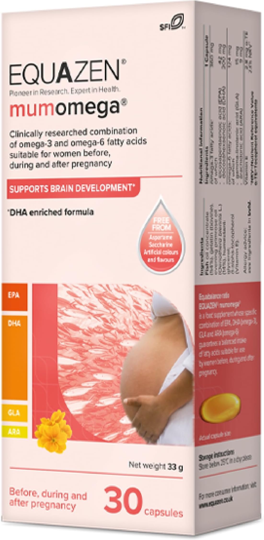 EQUAZEN Mumomega | Omega 3 & Omega 6 Supplement | Fish Oil | Developed with Your Pregnancy in Mind | Supports Your Baby's Brain Development | Clinically Researched Blend of DHA, EPA & GLA| 30 Capsules