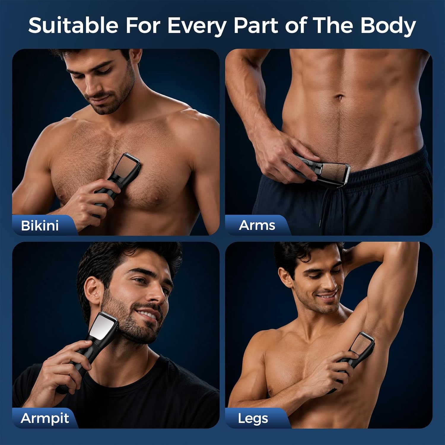 Bikini Trimmer for Men, 2 in 1 Electric Razors Shaver, IPX7 Waterproof Body Hair Trimmer with Mirror, LED Light & Display, Painless Pubic Hair Removal, Black