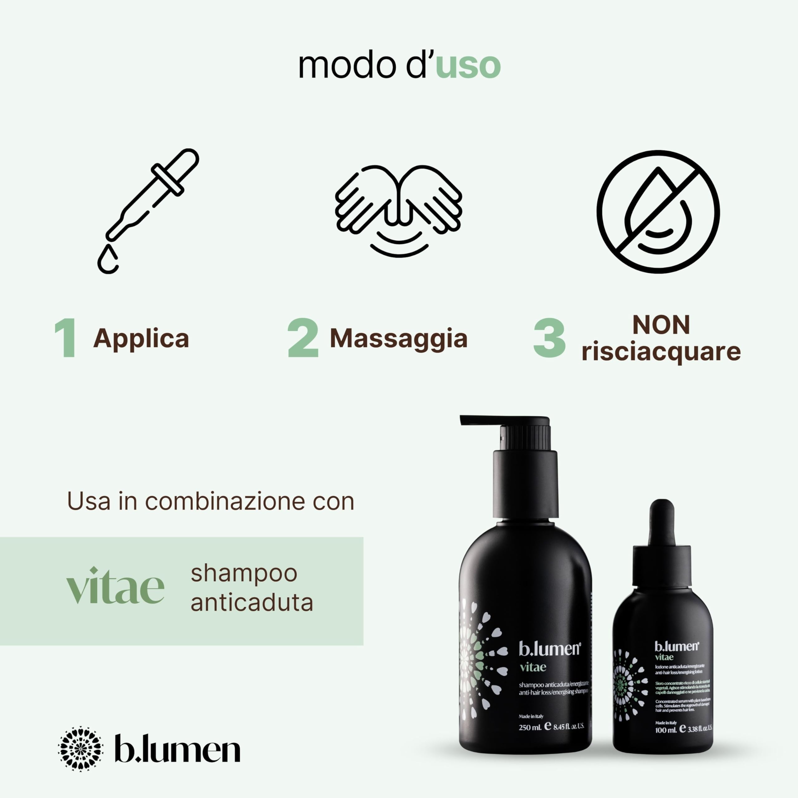 B.lumen Vitae Lozione Anticaduta Capelli Uomo Donna – Trattamento Rinforzante e Energizzante – Stimola la Ricrescita dei Capelli – Made in Italy, 100 ml