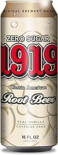 1919 Zero Sugar Draft Root Beer Soda, 16oz Cans, Caffeine-Free, Sugar Free and Real Vanilla, Small Batch, Creamy, Full Bodied, Family-Founded, Birthday Parties, Sporting Events, Made in USA, 12-Pack