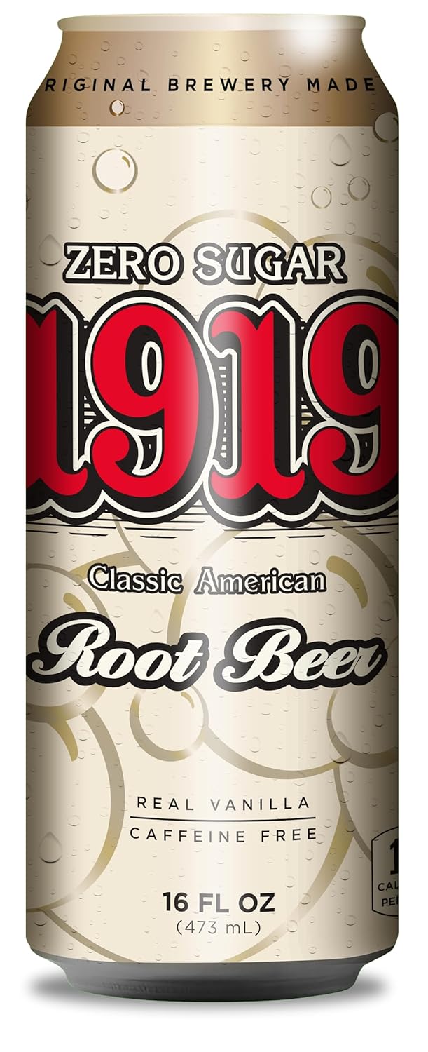 1919 Zero Sugar Draft Root Beer Soda, 16oz Cans, Caffeine-Free, Sugar Free and Real Vanilla, Small Batch, Creamy, Full Bodied, Family-Founded, Birthday Parties, Sporting Events, Made in USA, 12-Pack
