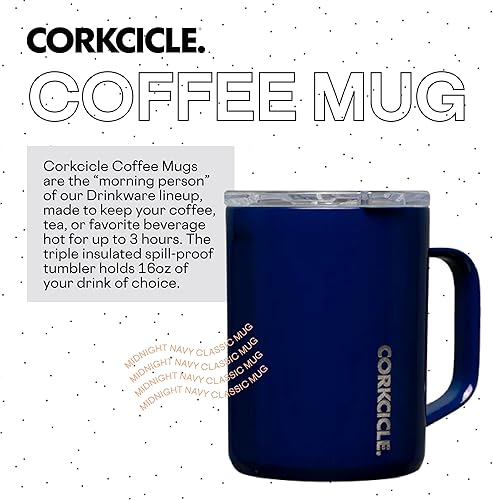 Miniatura 2 de Corkcicle Taza de café con triple aislamiento con tapa y asa, azul marino medianoche, 16 onzas, taza de viaje de acero inoxidable mantiene las