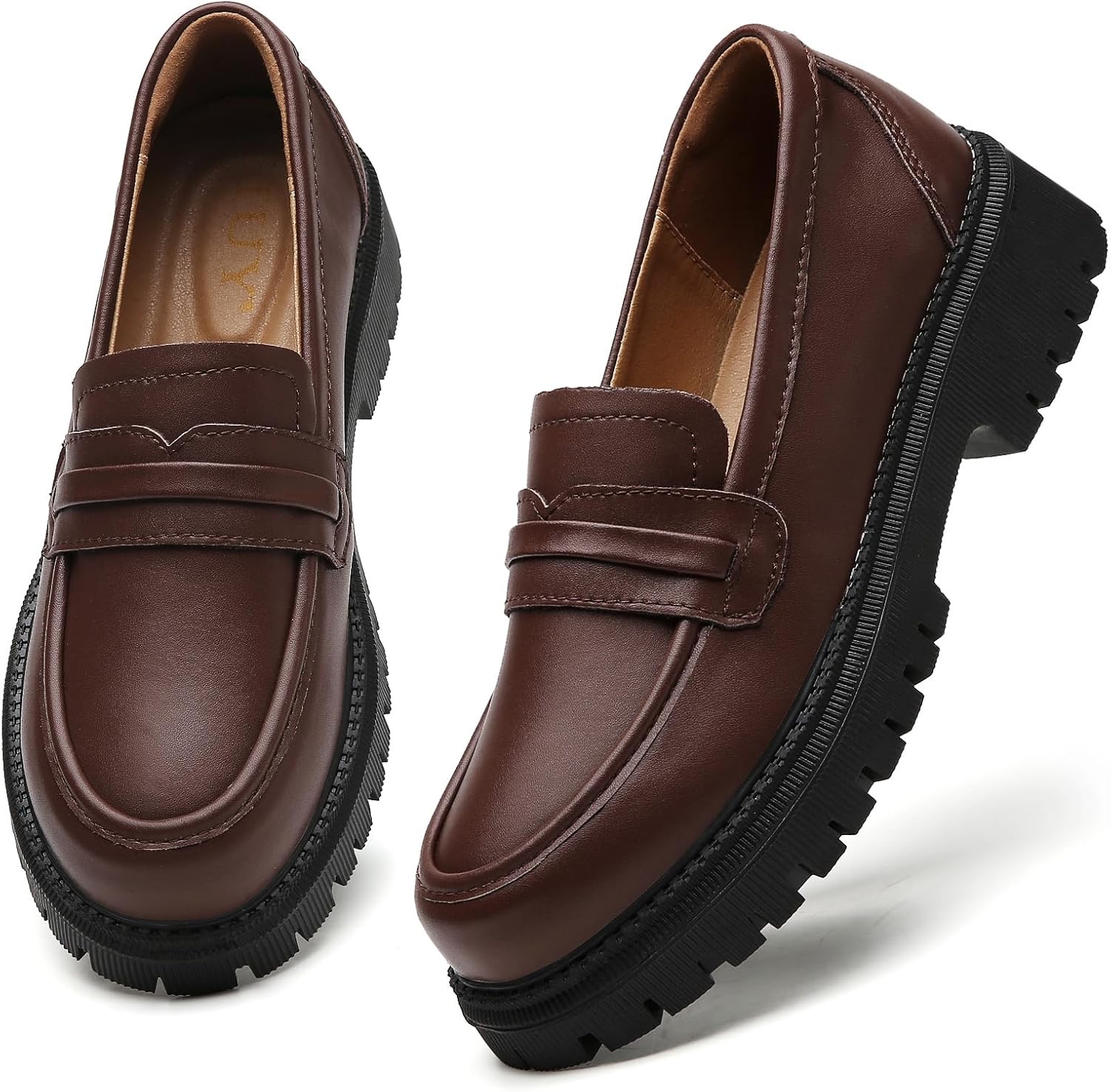 Loafers for Women Leather Chunky Platform Penny Shoes Classic Round Toe Comfortable Business Work Shoes - Image 3