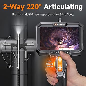 FOXWELL 2-Way 220 Articulating Borescope Camera with Light, 1080P FHD
