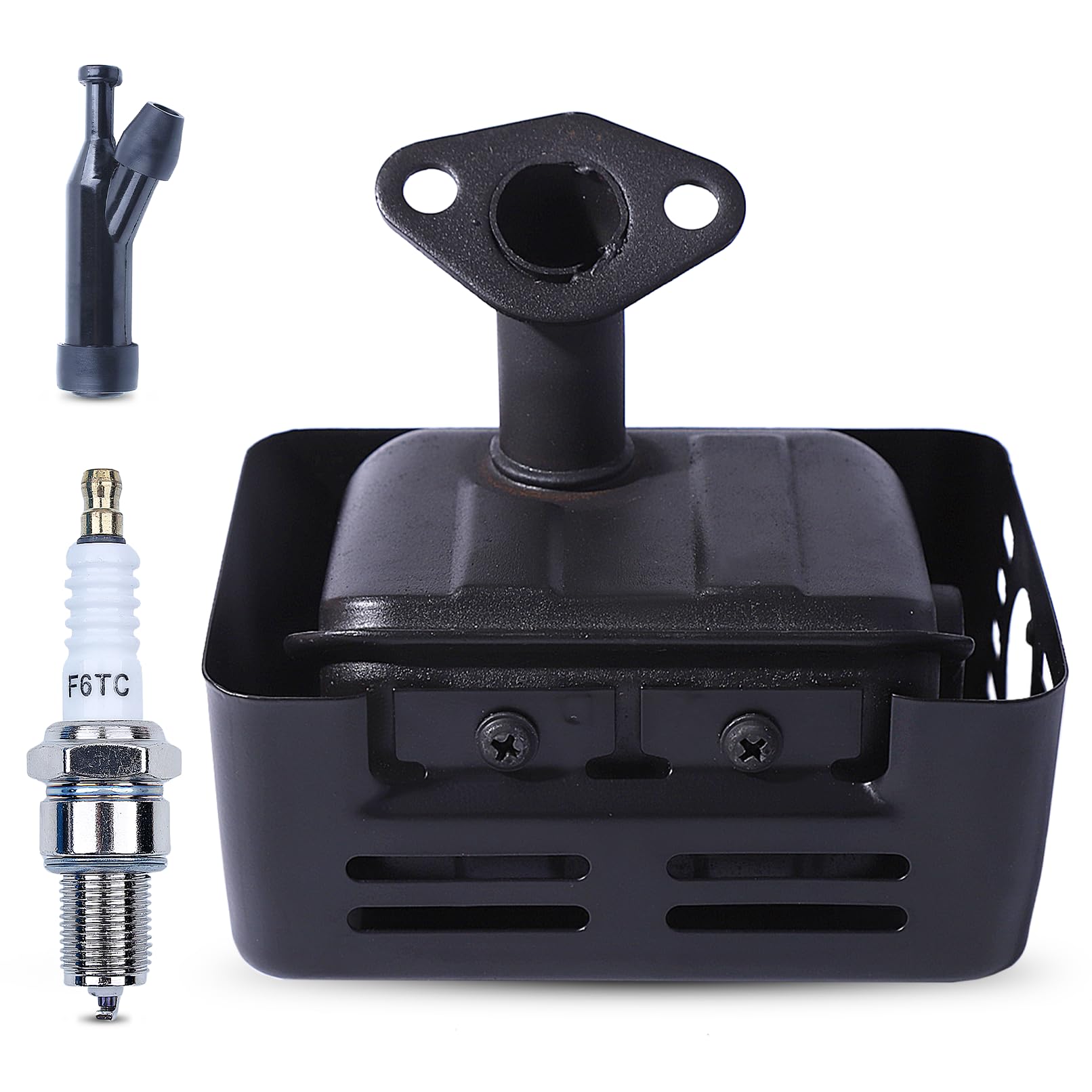 Juego de escape silenciador para Honda GX120 GX160 GX200 168F 4HP 5.5 HP 6.5HP Motor,Kit de silenciador de escape con bujía de arranque Tapa de bujía dividida F6TC