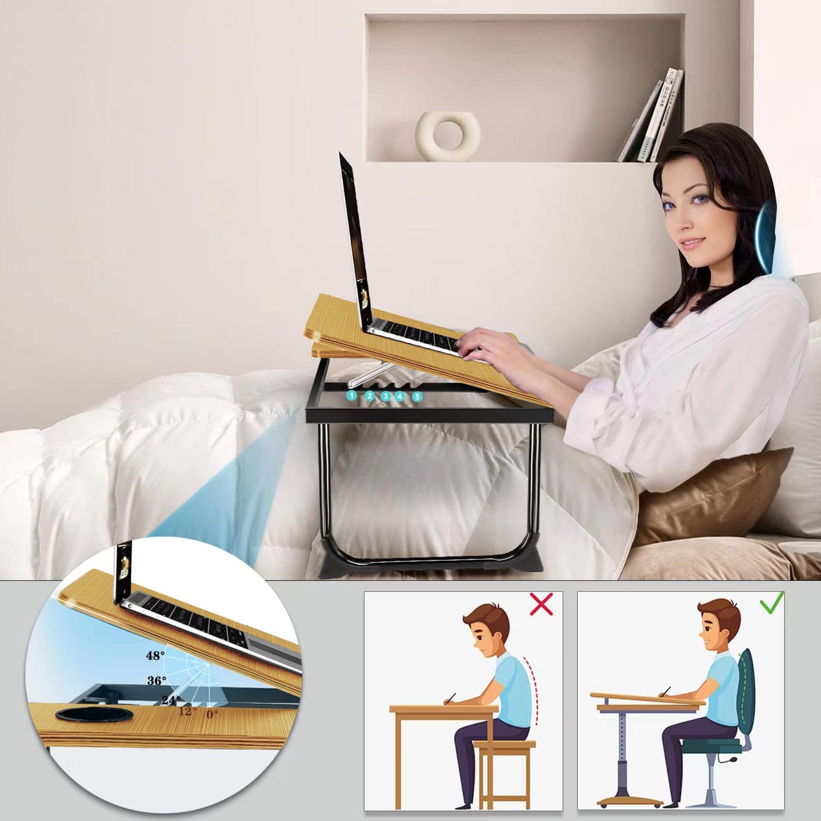 Tavolino, Tavolino Regolabile Per Divano/letto, Scrivania Portatile Con Ruote Tavolo Da Letto Carrello Per Laptop Con Ripiano Aperto 88819506