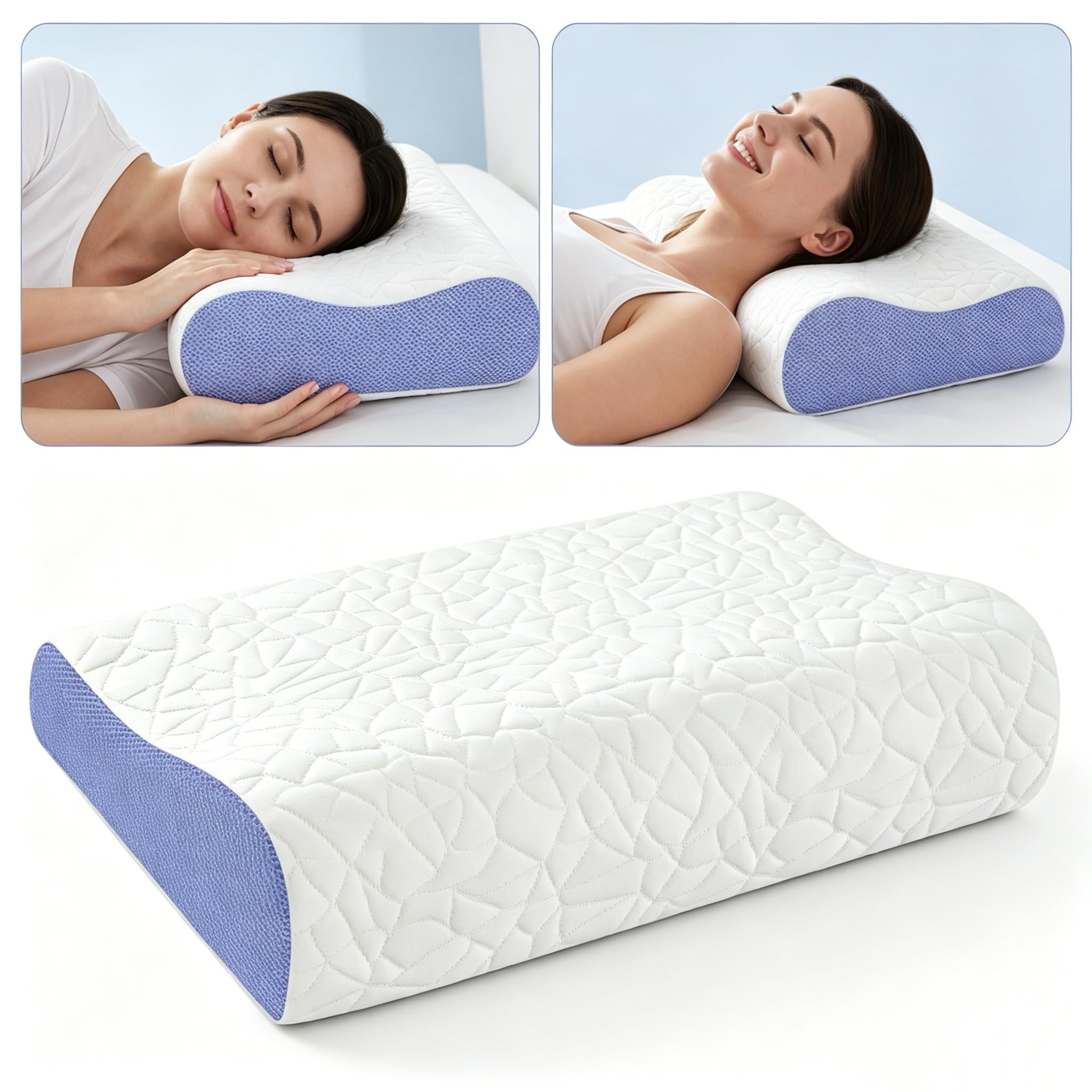 PKBD Memory Foam Neck Support Pillow for Neck and Shoulder Pain, Ergonomic Cervical Pillow Pain Relief, Ivory